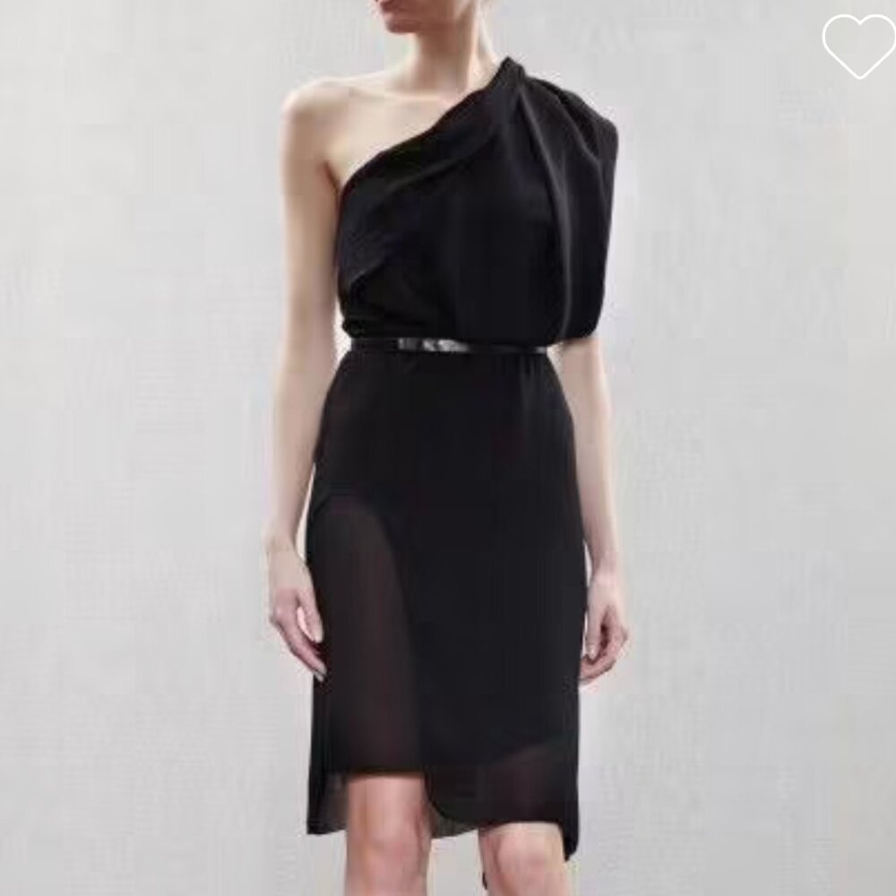 Acne AW11 One Shoulder Silk Black Evans Midi Dress 34 XS